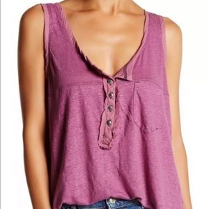NWT Free People Linen Blend Tee Tank M Purple Rose